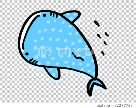 可愛的鯨鯊和小魚/手繪插畫素材 92277785