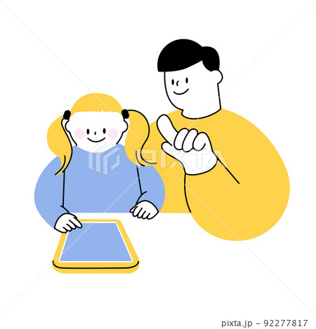 iPadを使う親子 92277817