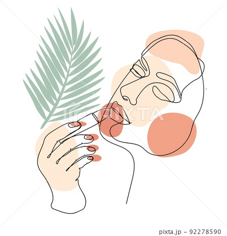 Abstract poster with minimal woman face with lipstick. Line art drawing style. Vector illustration. Abstract poster with minimal woman face with lipstick. Line art drawing style. Vector illustration. 92278590