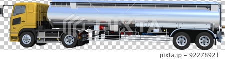 2 根黃色拖拉機軸和 2 根銀色拖車軸的大型油罐車切口圖像插圖 92278921