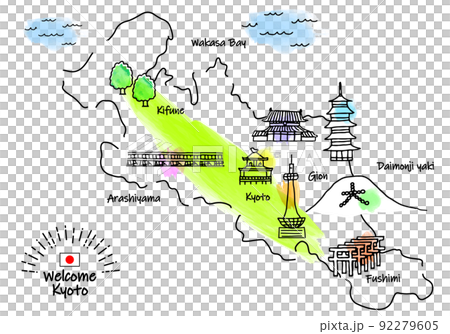 京都觀光景點手繪簡單線描圖 92279605