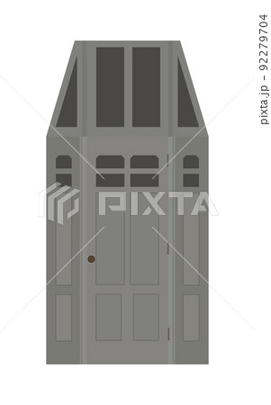 Grey wooden entrance door portal with glass windows. Entry front doorway, european style design. Grey wooden entrance door portal with glass windows. Entry front doorway, european style design. 92279704