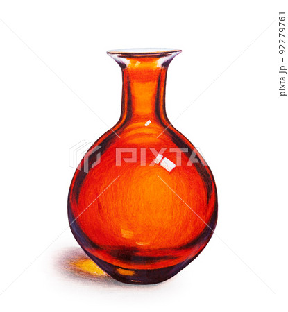Red glass transparent vase. Hand-drawn illustration A round-shaped vessel. 92279761