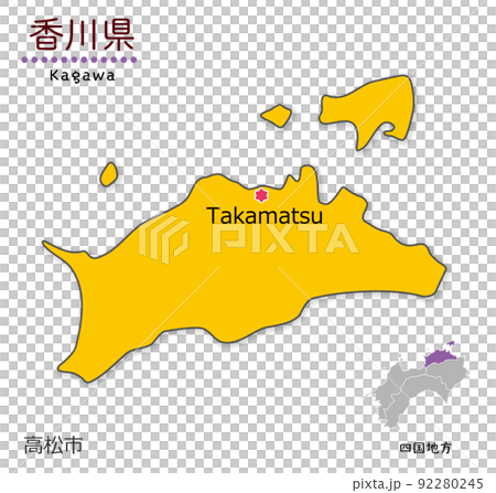 香川県と県庁所在地、単純化したかわいい地図 92280245
