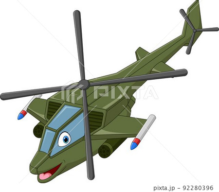 Cartoon military helicopter on white background 92280396