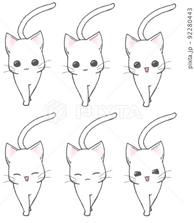 こちらに向かって歩く白猫6パターンのイラスト素材 こちらに向かって歩く白猫6パターンのイラスト素材