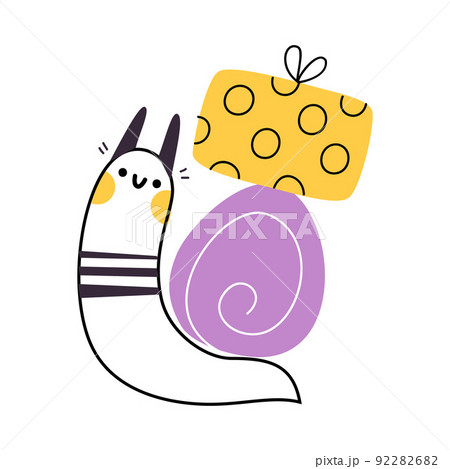 Cute Snail Character with Shell Carrying Gift Box on Its Back Vector Illustration Cute Snail Character with Shell Carrying Gift Box on Its Back Vector Illustration 92282682