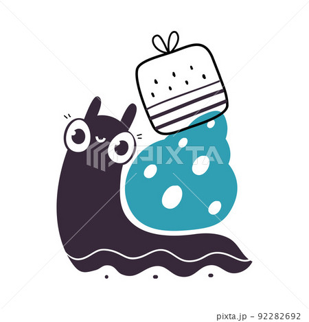 Cute Snail Character With Shell Carrying Gift のイラスト素材