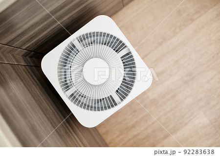 White air purifier in the kitchen of the apartment. Close-up, selective focus 92283638