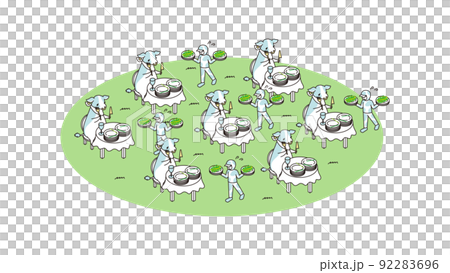 奶農餵養和飼養奶牛的等距插圖 92283696