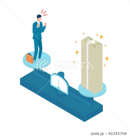 給料が増えた様子の男性会社員のアイソメイラスト 92283706