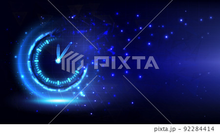 Futuristic Sci-Fi glowing HUD time fading. Abstract time machine and polygon hi-tech background. Data digital clock of head-up display interface. Virtual reality technology timer. Deadline concept 92284414