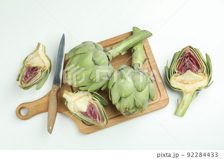 Concept of healthy food with artichoke, top view 92284433