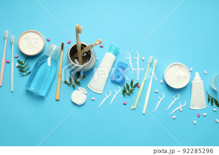 Concept of tooth or oral care, top view 92285296