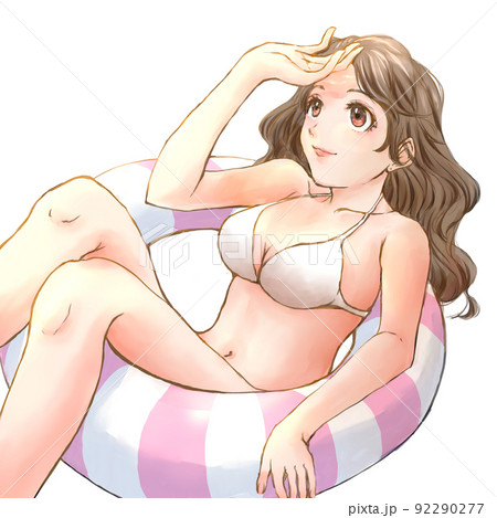 浮き輪でくつろぐ女性 92290277