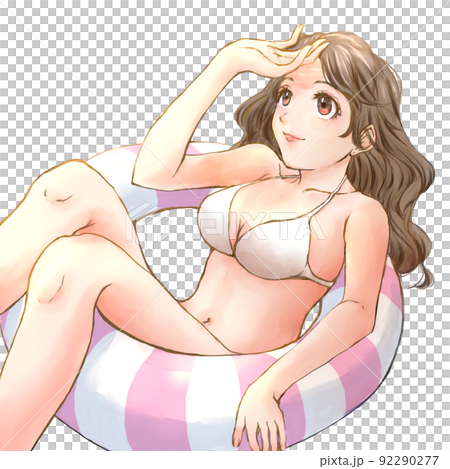 浮き輪でくつろぐ女性 92290277