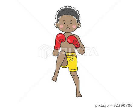 キックボクサーの黒人男性のイラスト キックボクサーの黒人男性のイラスト 92290700