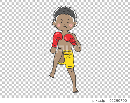 キックボクサーの黒人男性のイラスト キックボクサーの黒人男性のイラスト 92290700