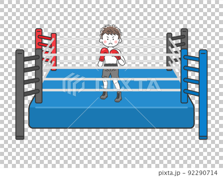 一名男性拳擊手在拳擊台上擺出戰鬥姿勢的插圖 92290714