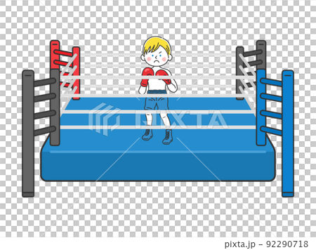 一名白人男性拳擊手在拳擊台上擺出戰鬥姿勢的插圖 92290718