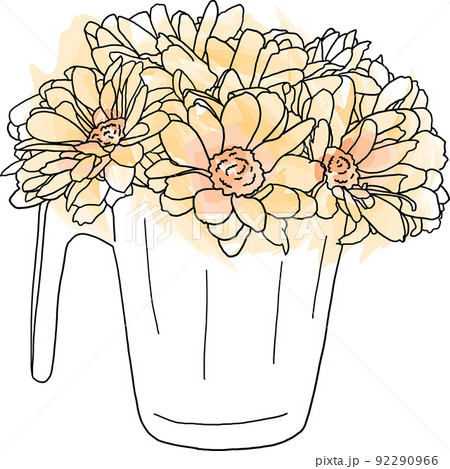 Abstract line of chrysanthemum on white background with color spread background. 92290966