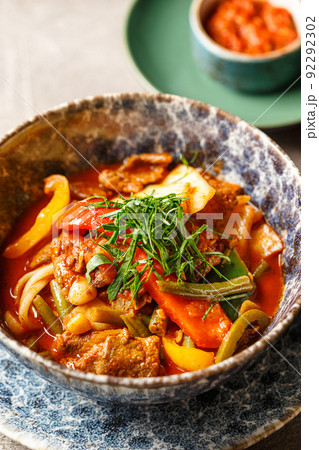 Traditional asian shurpa soup with lamb and vegetables 92292302