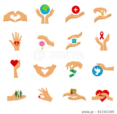Charity Hands Flat Icon Isolated Set 92292389