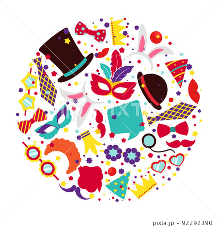 Birthday party photo booth props vector set in circle shape 92292390