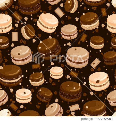 Chocolate macaroon and coffee seamless background Chocolate macaroon and coffee seamless background 92292501