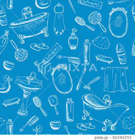 Bathroom Themed Design on Blue Background Bathroom Themed Design on Blue Background 92293255
