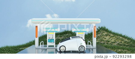 hydrogen power car with hydrogen station, green hydrogen and renwable power concept 92293298