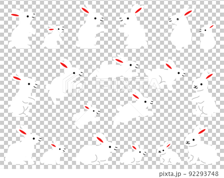 Illustration set of parent and child of white rabbit in various poses 92293748