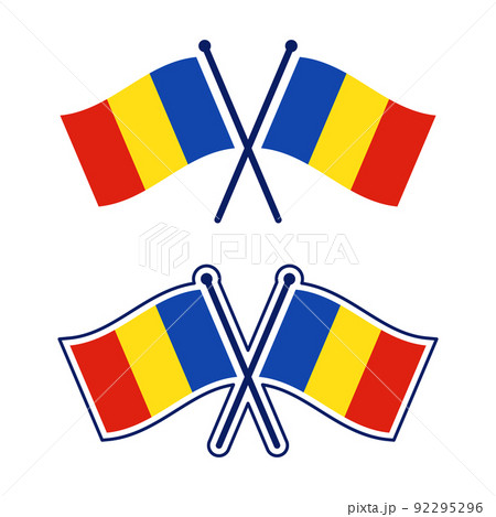 交差したルーマニア国旗のアイコンセット
