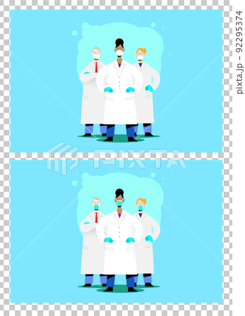 Team of doctors with FFP2 or surgical masks 92295374