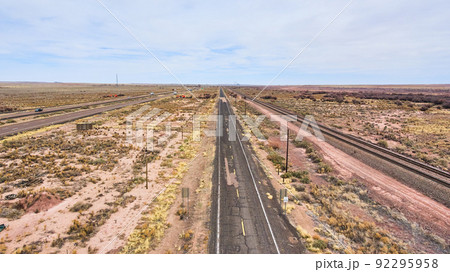 Aerial view of Route 66 iconic American Highway 92295958