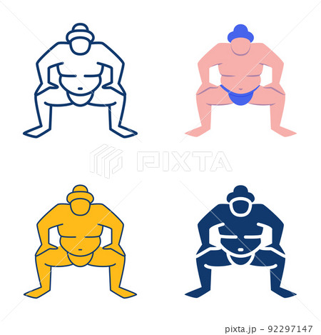 Sumo fighter icon set in flat and line style 92297147