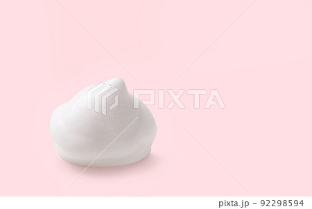 White cosmetic foam mousse, cleanser, shaving foam, washing product, shampoo on pink background. 92298594