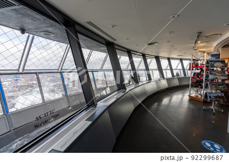 Niagara Falls, Ontario, Canada - December 19 2021 : Interior lobby of Skylon Tower observation deck. 92299687