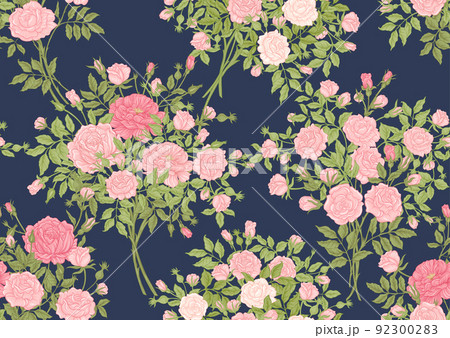 Roses flowers on branches. Millefleurs trendy floral design Roses flowers on branches. Millefleurs trendy floral design 92300283