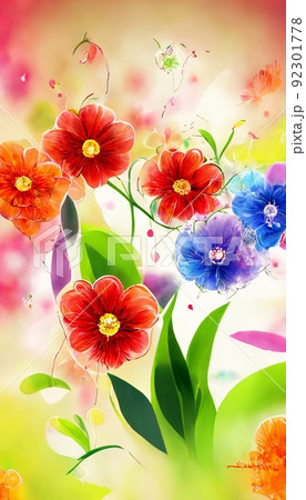 Colorful multicolored bright picture. Painted bright multicolored flowers. Abstract colorful background. 92301778