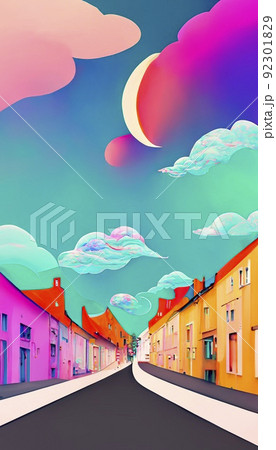 Colorful multicolored bright picture. Painted bright multicolored street. Abstract colorful background. Colorful multicolored bright picture. Painted bright multicolored street. Abstract colorful background. 92301829