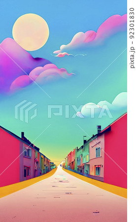 Colorful multicolored bright picture. Painted bright multicolored street. Abstract colorful background. Colorful multicolored bright picture. Painted bright multicolored street. Abstract colorful background. 92301830