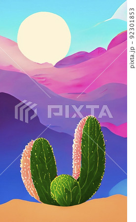 Colorful multicolored bright picture. Painted bright multicolored cacti. Abstract colorful background. 92301853