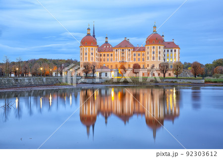 Majestic view of Moritzburg Castle near Dresden. Majestic view of Moritzburg Castle near Dresden. 92303612