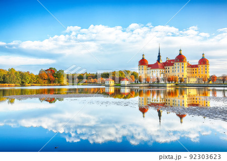Breathtaking  view of Moritzburg Castle near Dresden. 92303623
