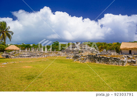 Ancient ruins of Maya in El Rey Archaeological Zone near Cancun, Yukatan, Mexico 92303791