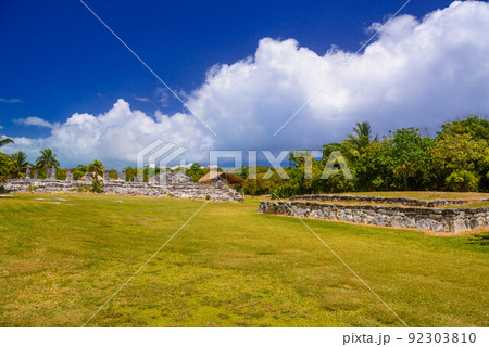 Ancient ruins of Maya in El Rey Archaeological Zone near Cancun, Yukatan, Mexico 92303810