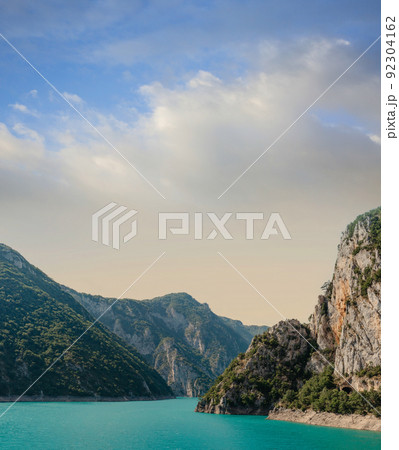 The famous Piva Canyon with its fantastic reservoir. National park Montenegro and Bosnia and Herzegovina, Balkans, Europe. Beauty world. 92304162