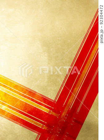 ライン斜め交差　（背景素材）　黄色　赤　金箔 92304472