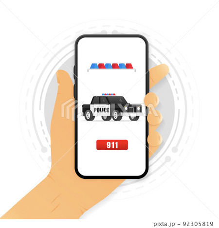 Police car isolated on screen device. Calling in police. Vector illustration. 92305819
